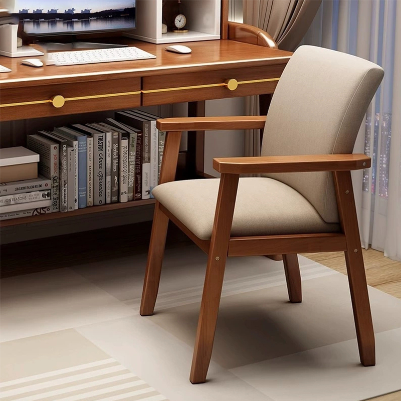 Modern Arm Chair with Upholstered Seat and Wood Arms for Kitchen Dining