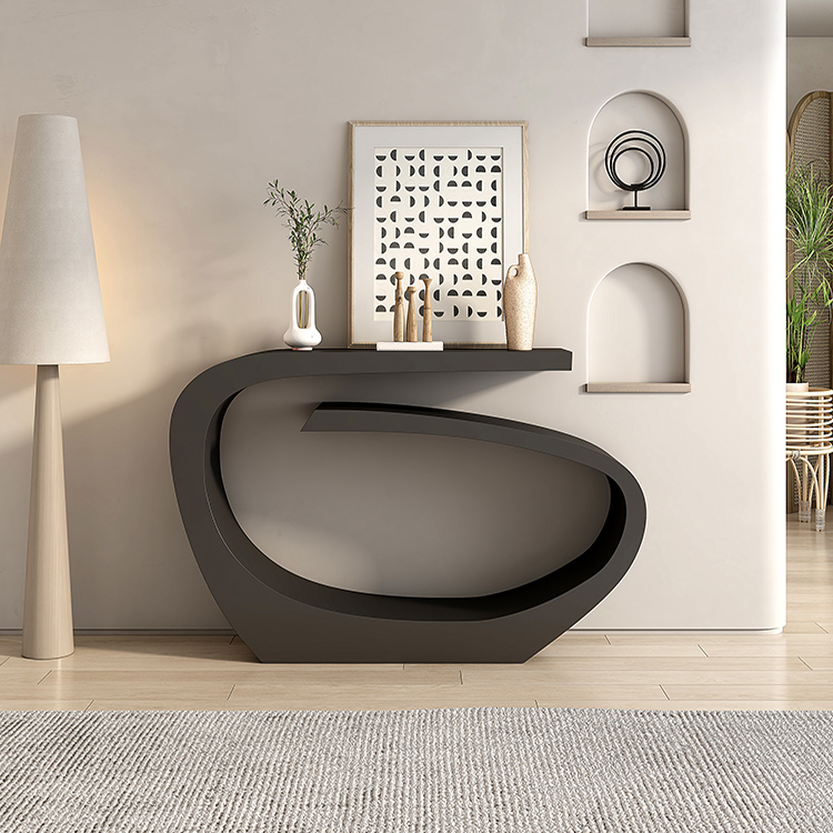 Tall Metal Rectangular Console Table with Modern Abstract Base Design for Entryway