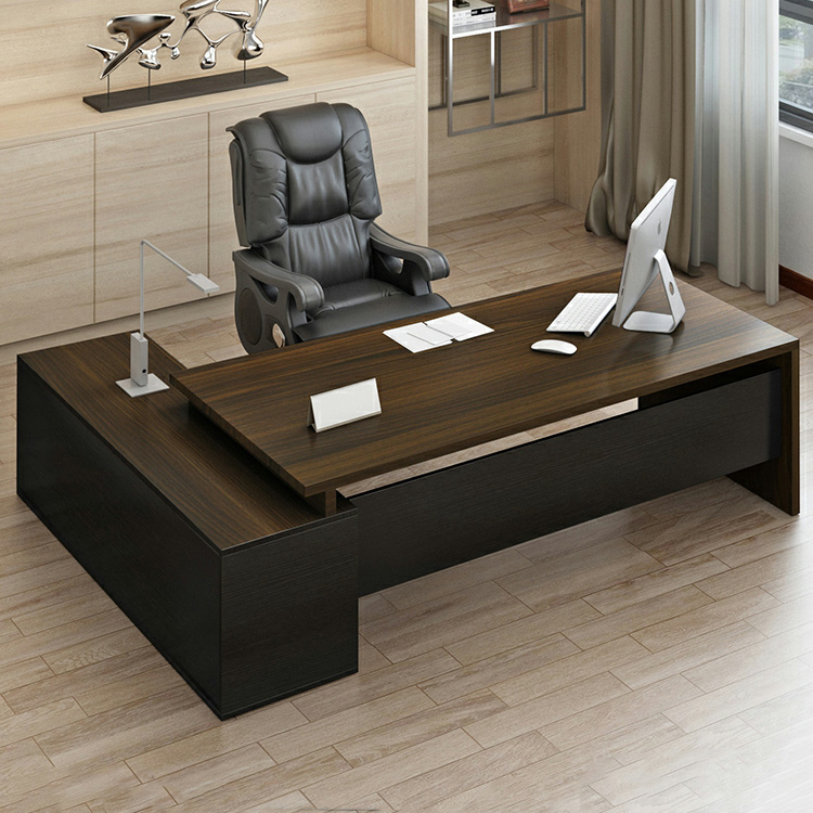 Modern L-Shaped Office Desk with Exterior Shelving and Cabinet Included