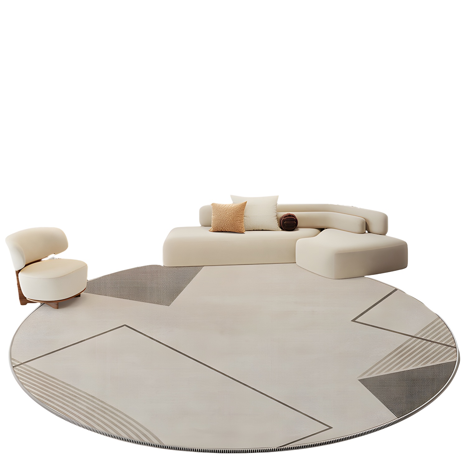 Modern Round Striped Polyester Area Rug with Anti-Slip Backing for Indoor Use