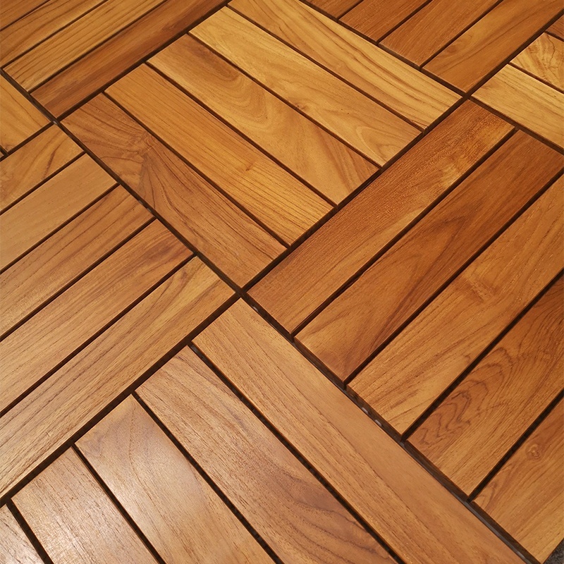 Medium Wood Teak Hardwood Flooring - Wire Brushed Matte Finish, 3.3cm Thickness