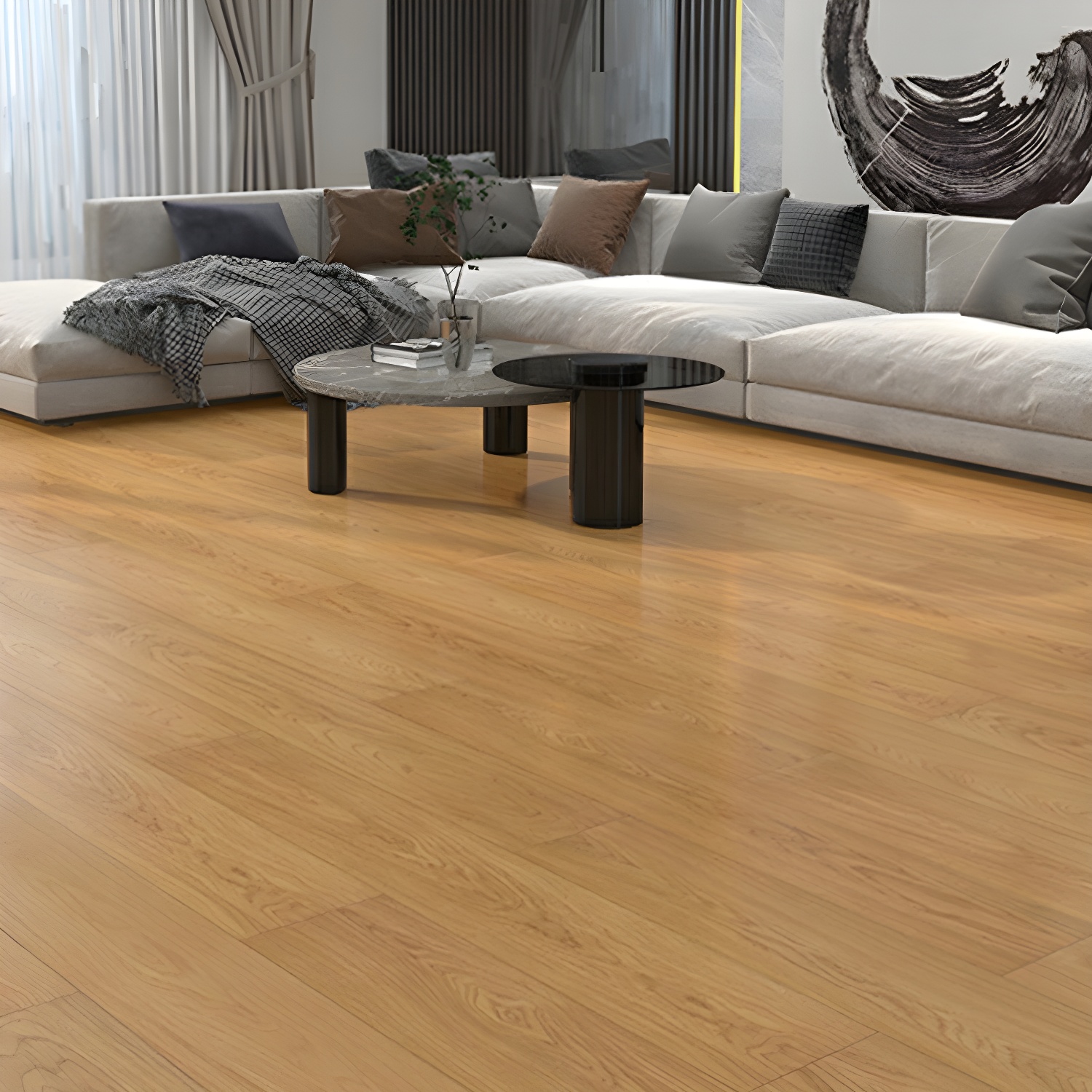 Medium Wood Tone Water Performance Laminate Wood Planks- Low Gloss, Smooth Surface-Scratch Resistant