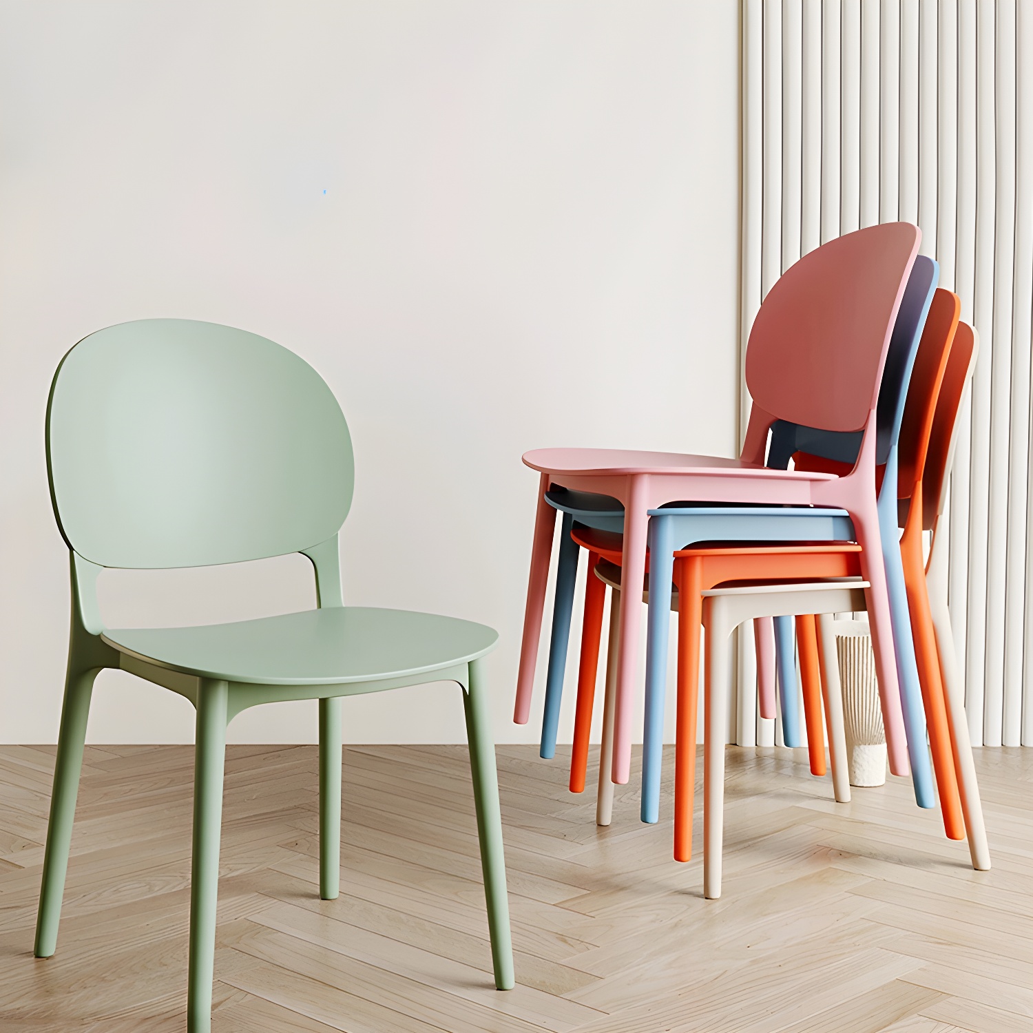 Scandinavian Style Stackable Side Chair with Low Back in Plastic for Kitchen & Dining