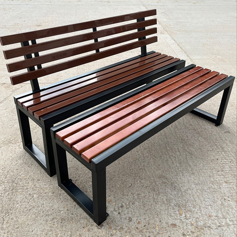 Traditional Metal Park Bench with Waterproof Wood Seating - Brown