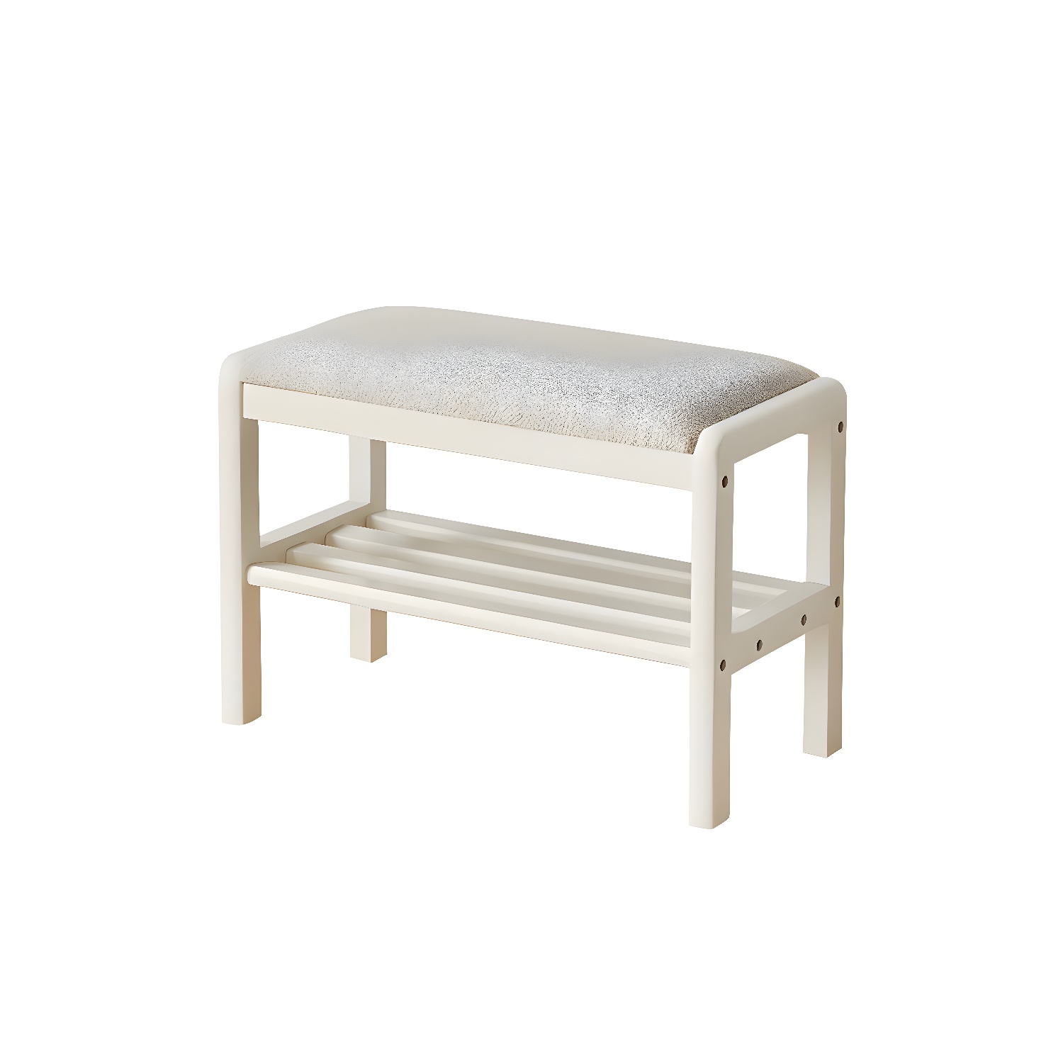 〆1/31 WHITE_WOOD_BENCH #3 Cozy Upholstered Scandinavian Entryway Bench with Short Height and