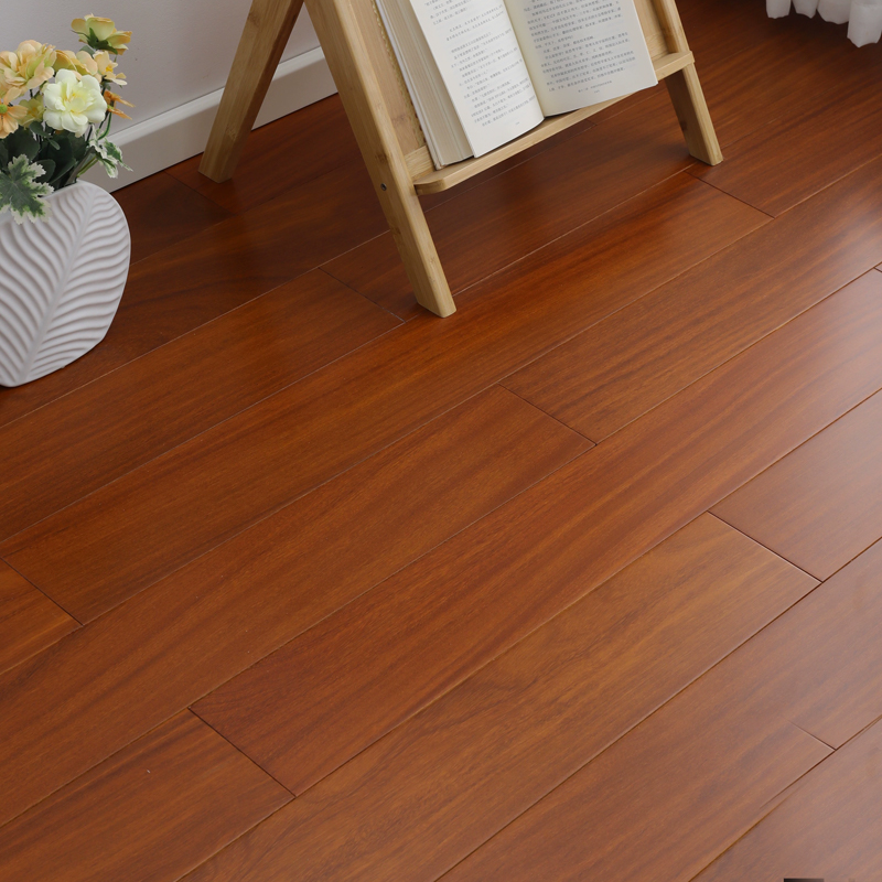 Premium cumaru hardwood flooring, medium-toned water-resistant planks with smooth texture