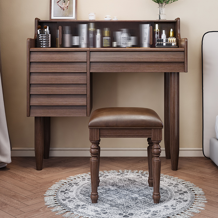 Modish Oak Wood Makeup Vanity with Flip-Top Mirror & 3 Drawers