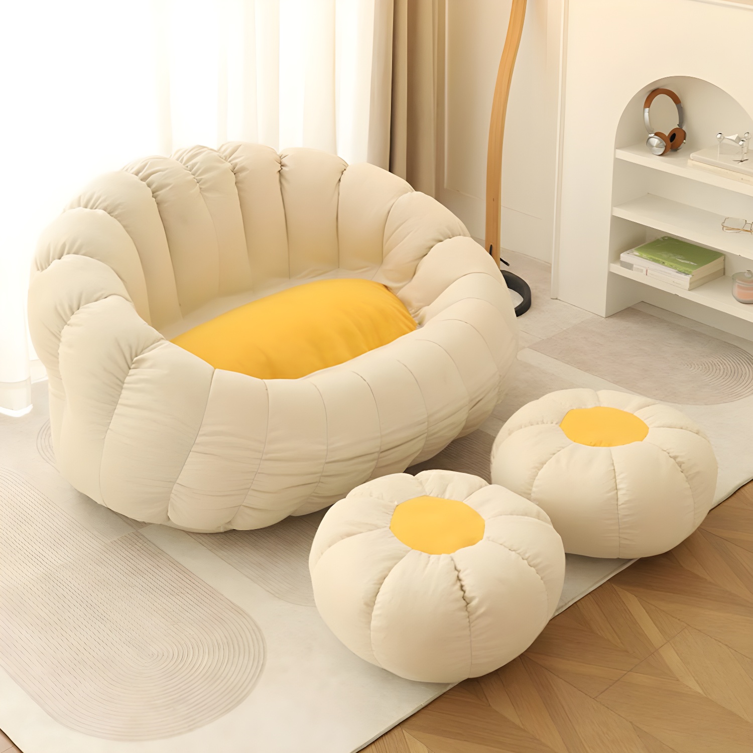 Cozy Snowflake Velvet Bean Bag Chair Filled with Polystyrene Beans - Assembly-Free Design