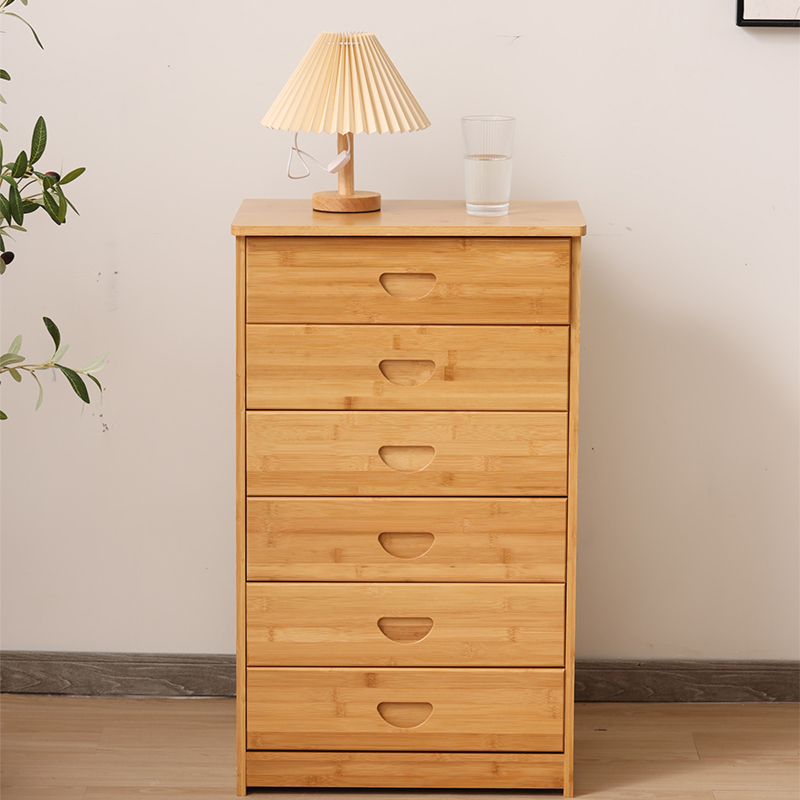 Bamboo Wood Narrow Dresser with Drawers in Light Natural Finish