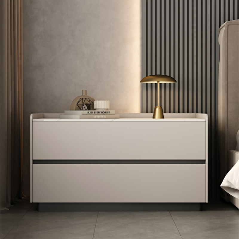 Modern Faux Leather Nightstand with Drawers Storage Height 49cm