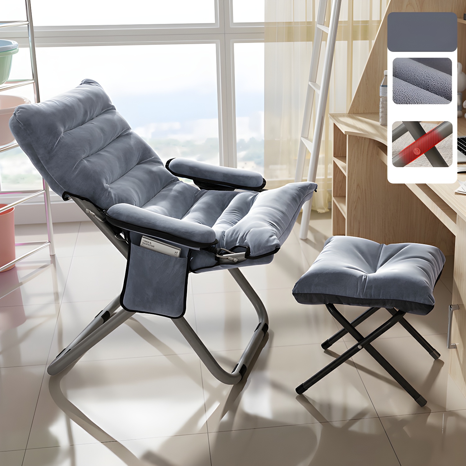 Modern Metal Frame Recliner with Tufted Design and Pocket Storage