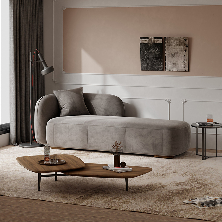 Contemporary Left-Arm Chaise Lounge with Wood Frame and Square Arm Style