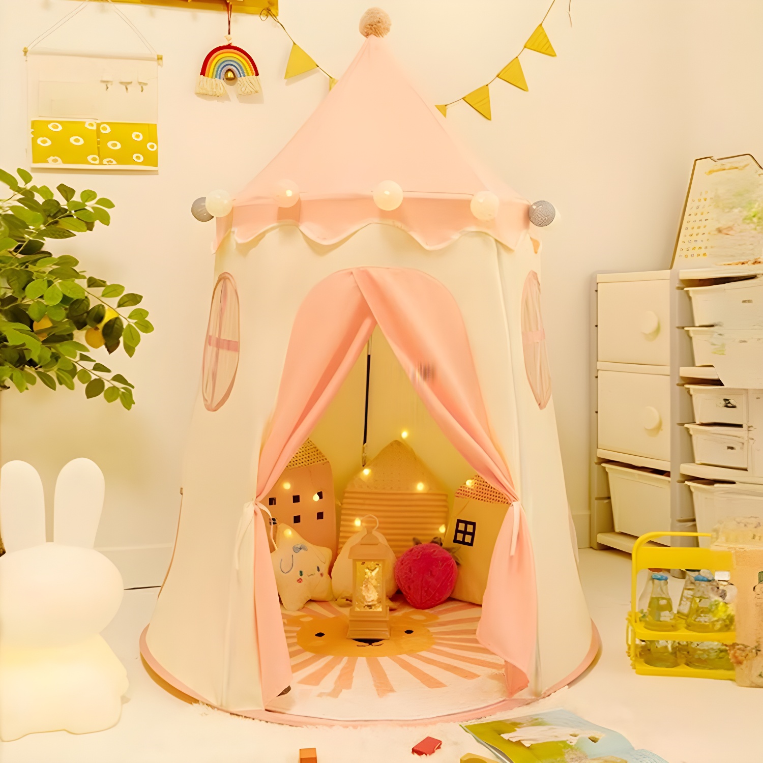 Princess Castle Play Tent for Enchanting Indoor Adventures with Windows and Lights Included