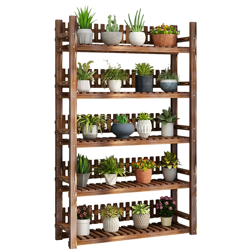 Brown Rectangle Wood Plant Stand with Legs and Shelves Included