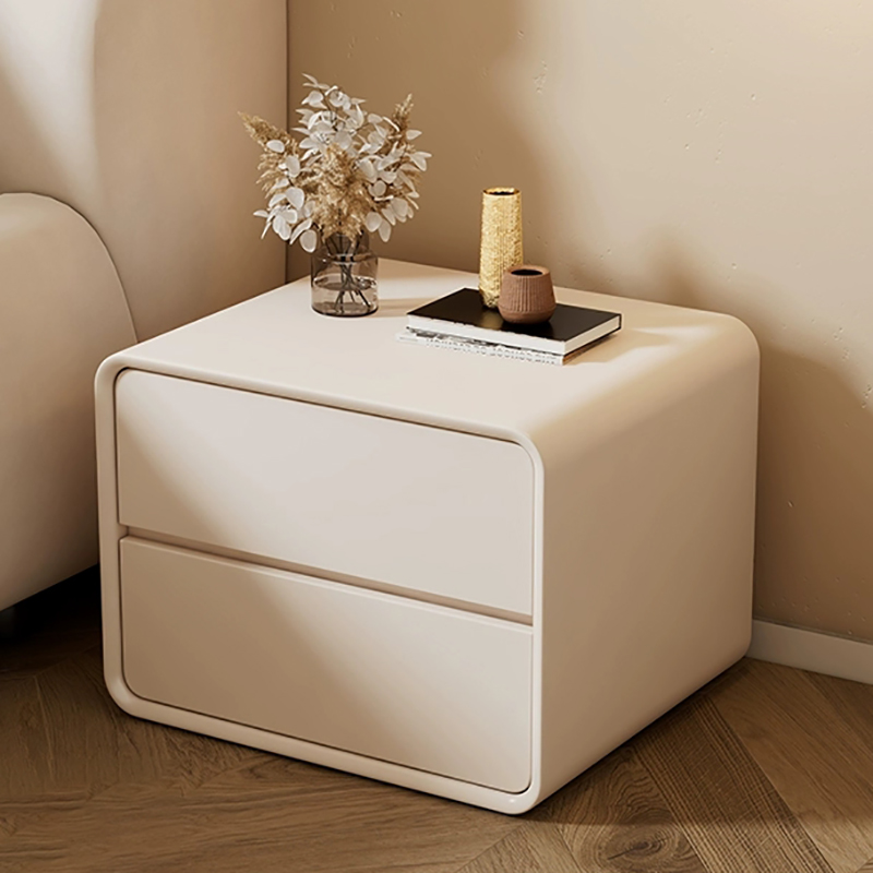Simplistic Wood Drawer Storage Bedside Table in Artificial Leather With 2 Drawers