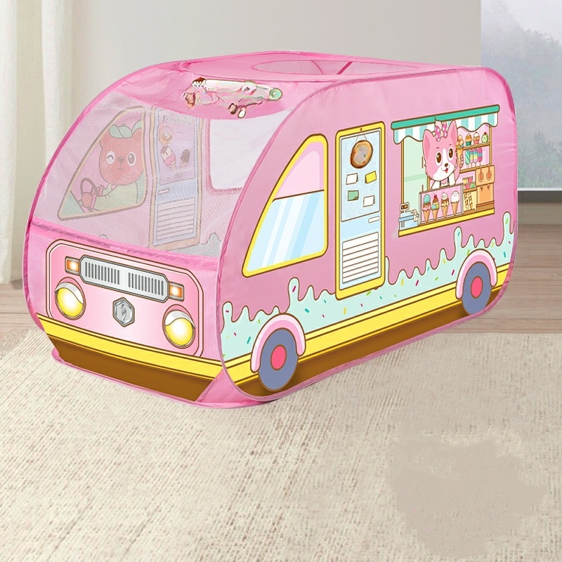 Square Transportation-themed Foldable Play Tent with Windows, Skylight, and Floor for Indoor Use