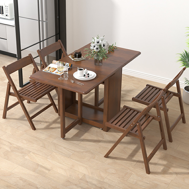 Contemporary Rectangle Rubberwood Extendable Dining Table in Black/Brown/Natural