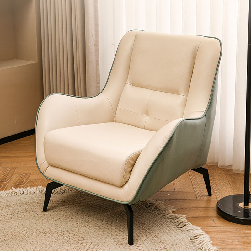 Simplistic Beige/Cerulean/Dove Grey Solid Colour Arm Chair with Arms and Fixed Back