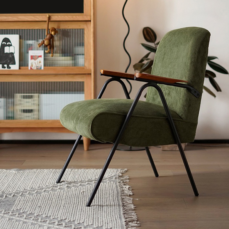 Art Deco Ink/Auburn/Grey Solid Colour/Houndstooth Arm Chair with Armrest, Fixed Back and Metal Legs