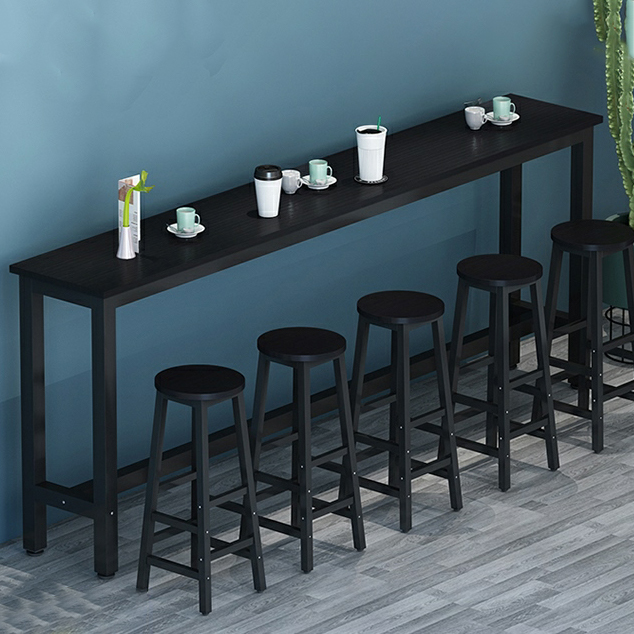 Rectangular Wood Table with Metal Trestle Base Modern Counter