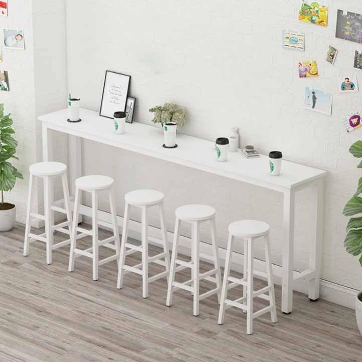 Rectangular Wood Table with Metal Trestle Base - Modern Counter Height Bar Table (100cm)