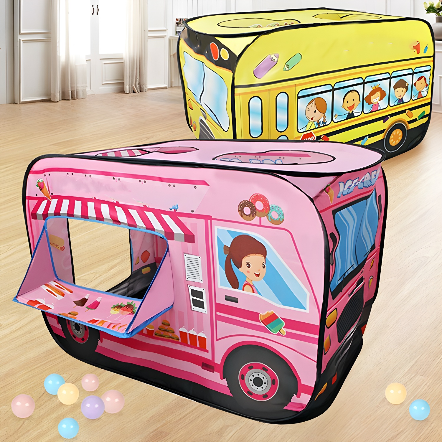 Medium-sized Transportation-themed Pop-Up Play Tent with Foldable Design and Included Tent Poles