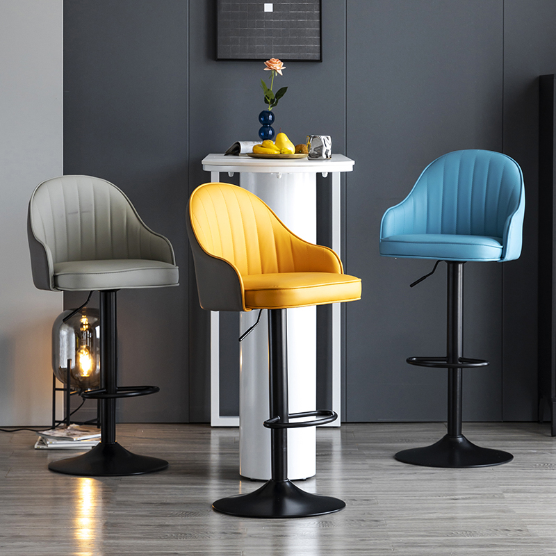 Modern Leather Swivel Bar Stool with Adjustable Height and With Arms