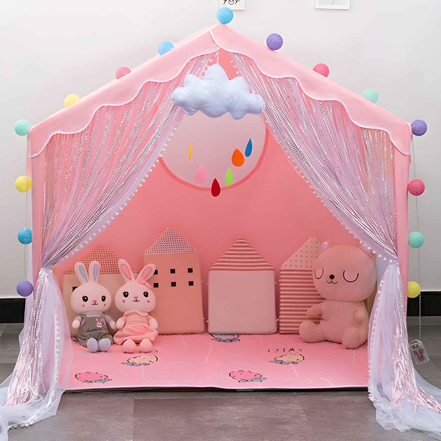 UV Resistant Princess Fabric Play Tent with Windows and Tent Poles for Indoor/Outdoor Use