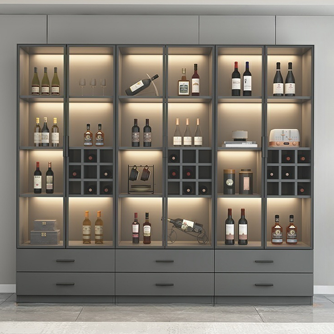 Grey Wood Modern China Cabinet with Glass Doors & Drawers Included