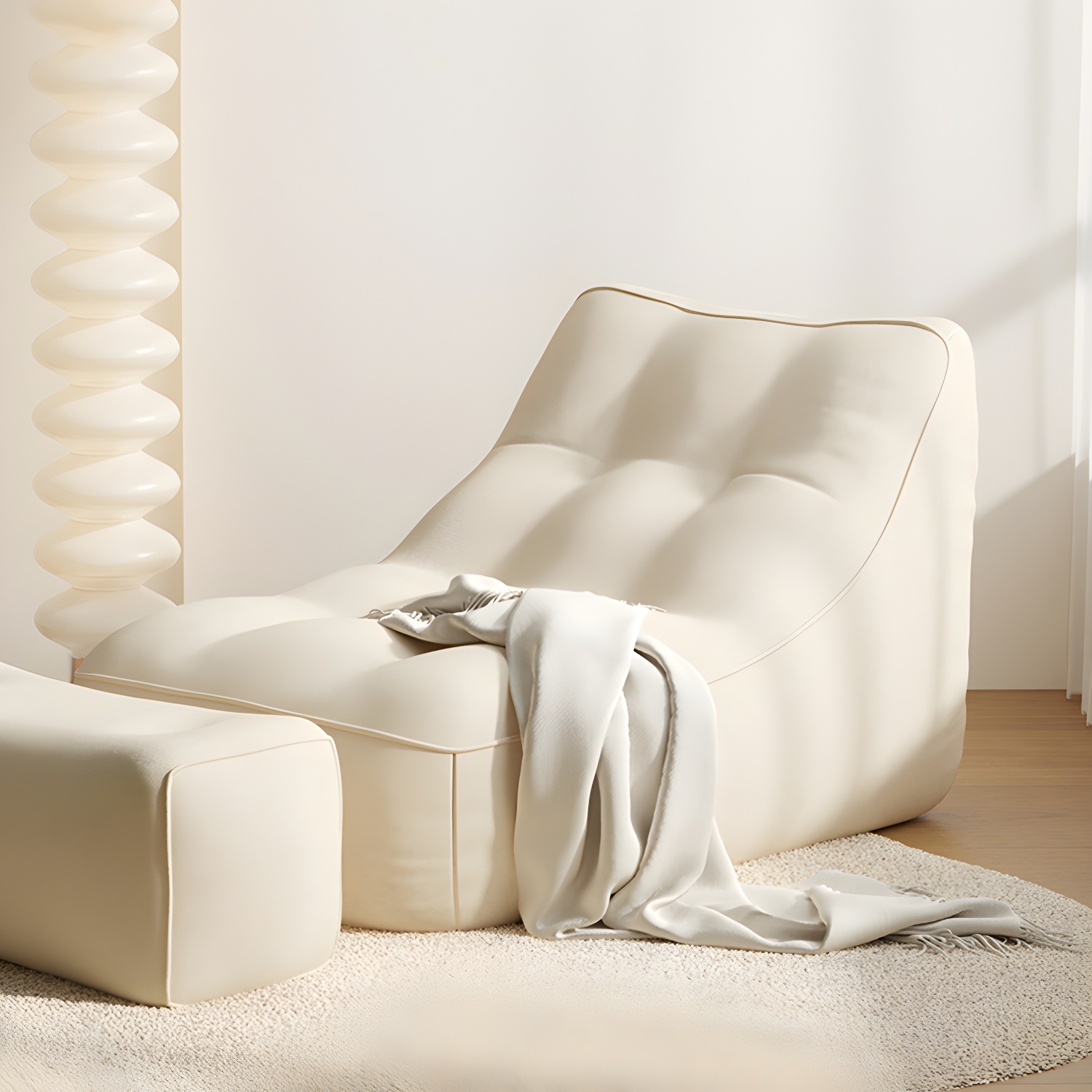 Cozy Cotton Blend Bean Bag Chair in a Solid Colour, Removable Cover Included