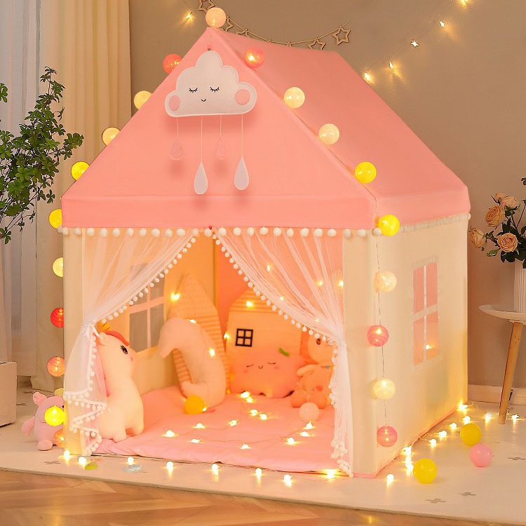 Princess-themed Square Fabric Play Tent with Windows and Skylight, Waterproof and Assembly Needed