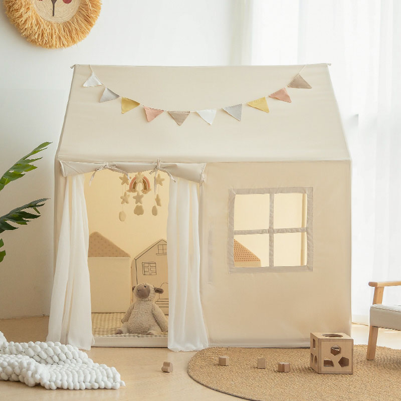 White Princess Square Play Tent with Windows and Lights Included for Indoor Fun