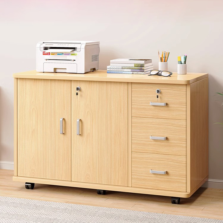Lockable Modern Wood Filing Cabinet with Drawers & Shelves for Home Office