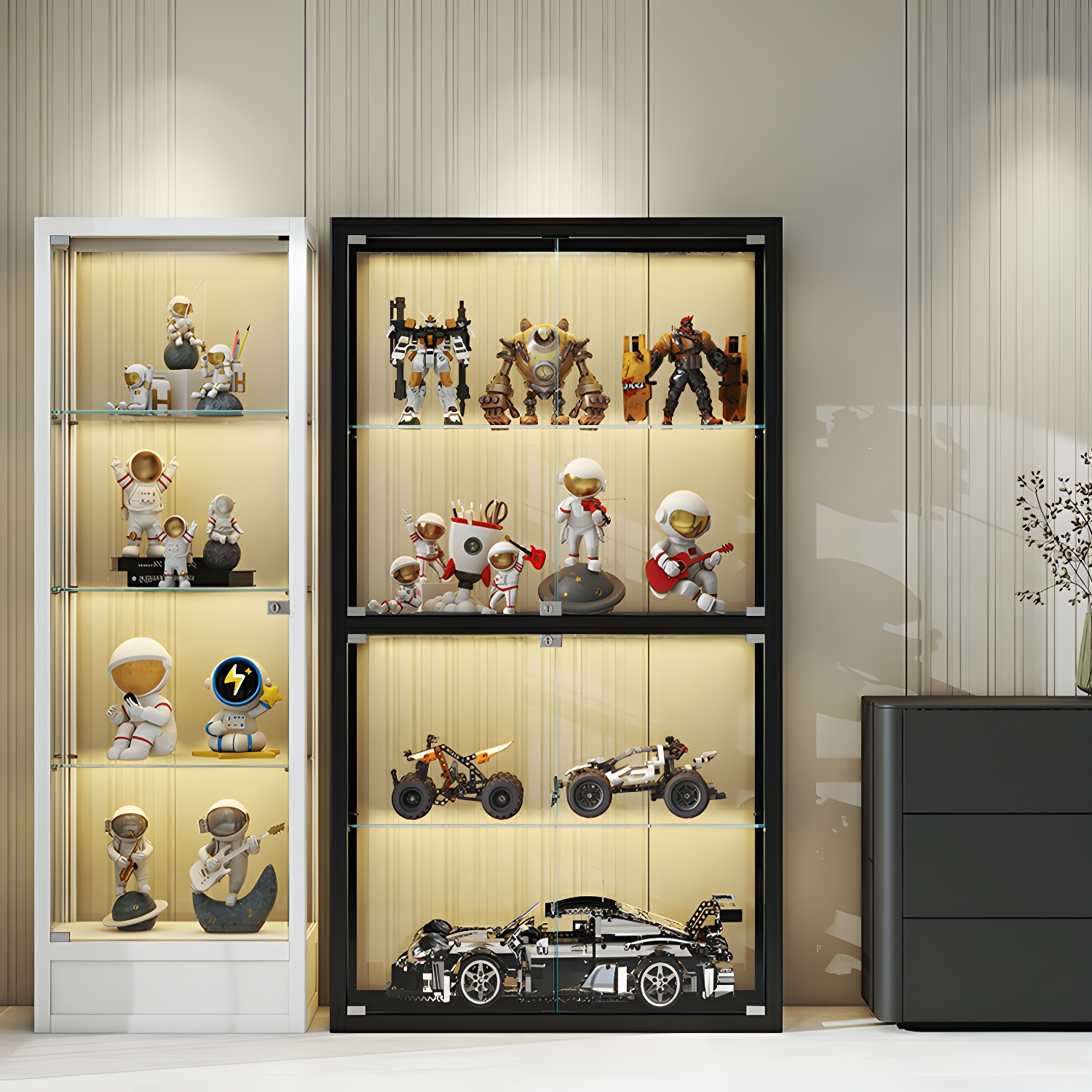 Locking Display Cabinet with Glass Doors and Adjustable Shelves
