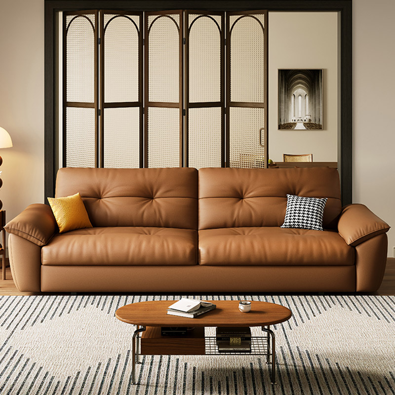 Modern Brown Futon Sofa Bed with Tufted Back, Casters, and Pillow Included