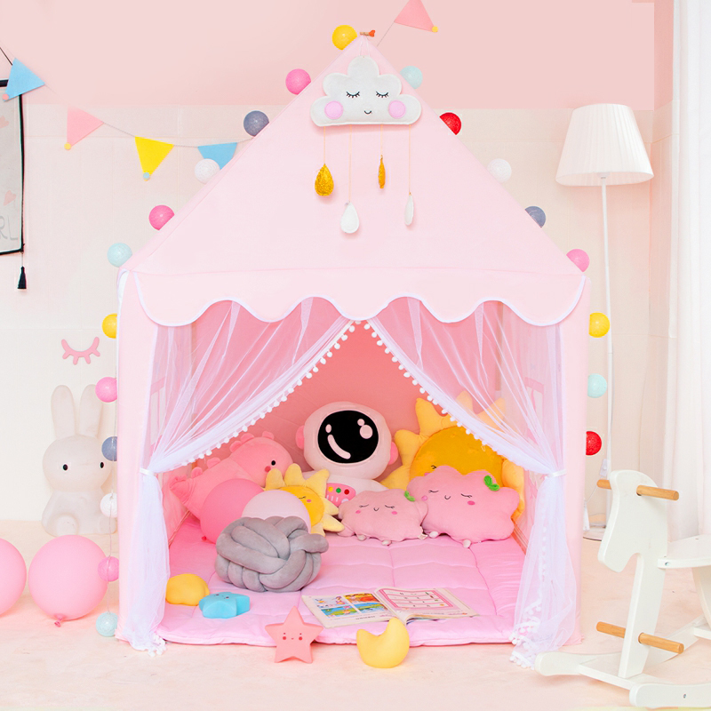 Princess Square Play Tent with Windows and Lights for Indoor Use