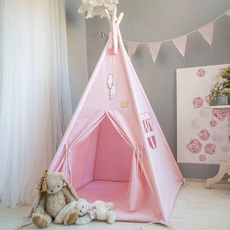 Modern Triangle Wooden Playhouse with Window and Lights for Indoor Use