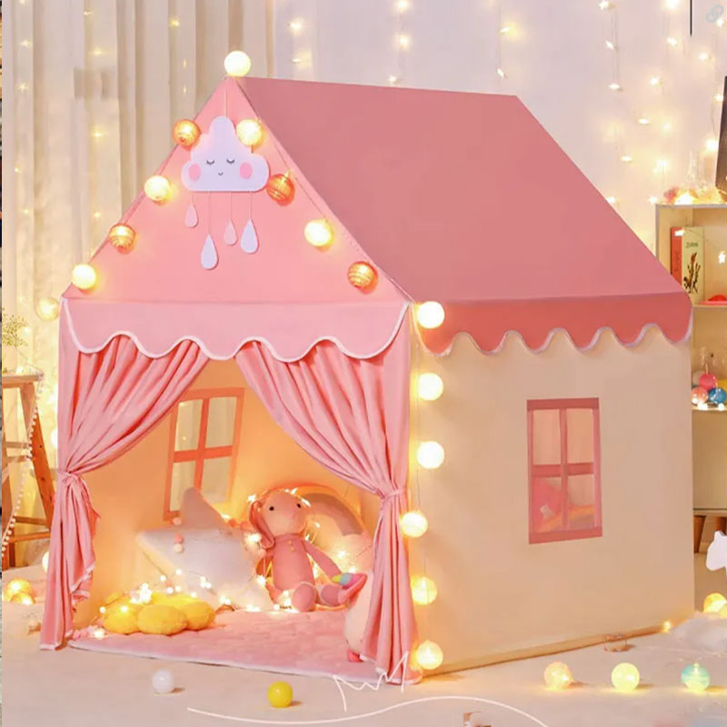 Square Princess-themed Play Tent with Windows, Lights and Fade Resistant Material for Indoor Play