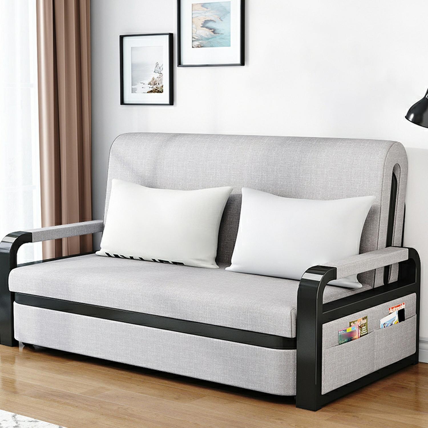 Grey Modern Cotton Blend Sleeper Sofa with Wood Frame and Black Metal Legs