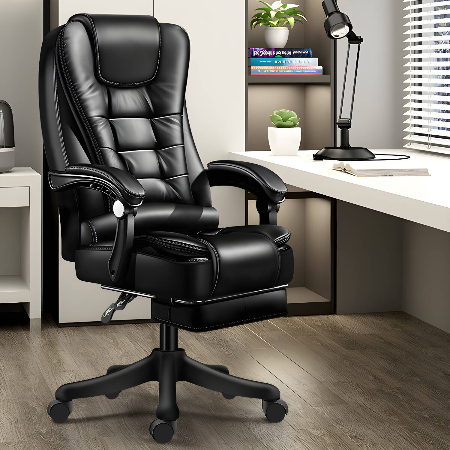 Black Leather Executive Chair with Adjustable Height & High-Back