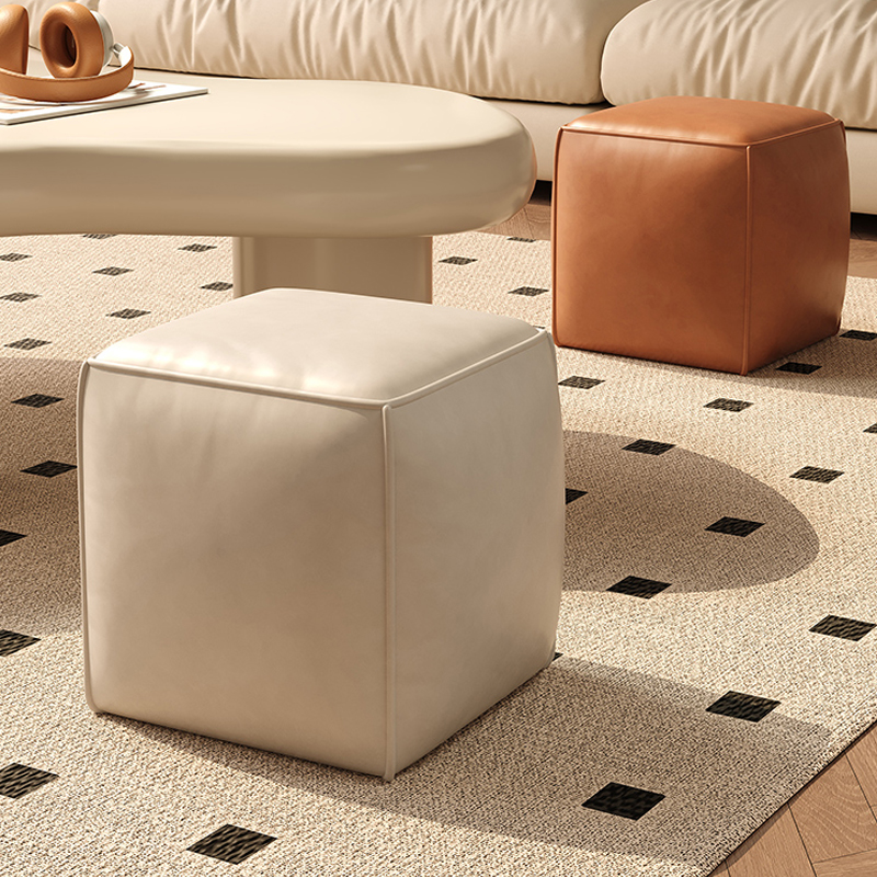 Stylish Modern Faux Leather Cube Ottoman - Mini Size, No Distressing, Latex Seat with Wood Frame