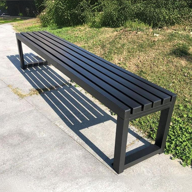 Modern Park Bench Metal Frame Waterproof Wood Seating Armless Design for Outdoor Spaces