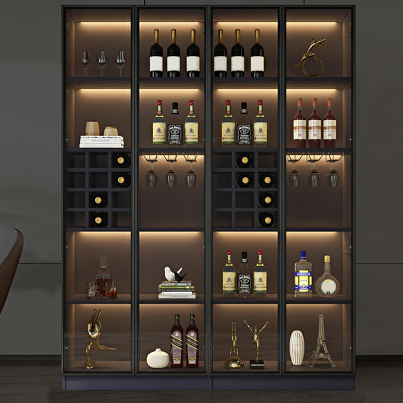 Black Wood Modern Display Stand with Glass Doors, Cabinet Included - Easy Assembly