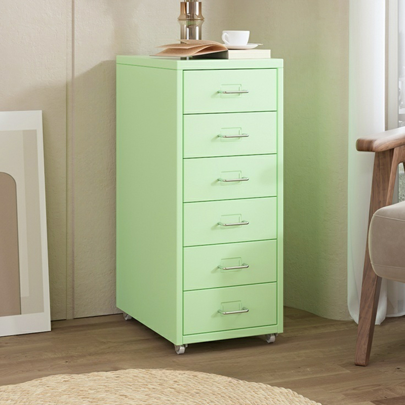Elegant Metal Dresser with Drawers for Modern Scandinavian Style Homes,  Size 28 x 41 x 69 cm, Number Of Drawers 6, Colour Light Green- OZ-Home-Hub