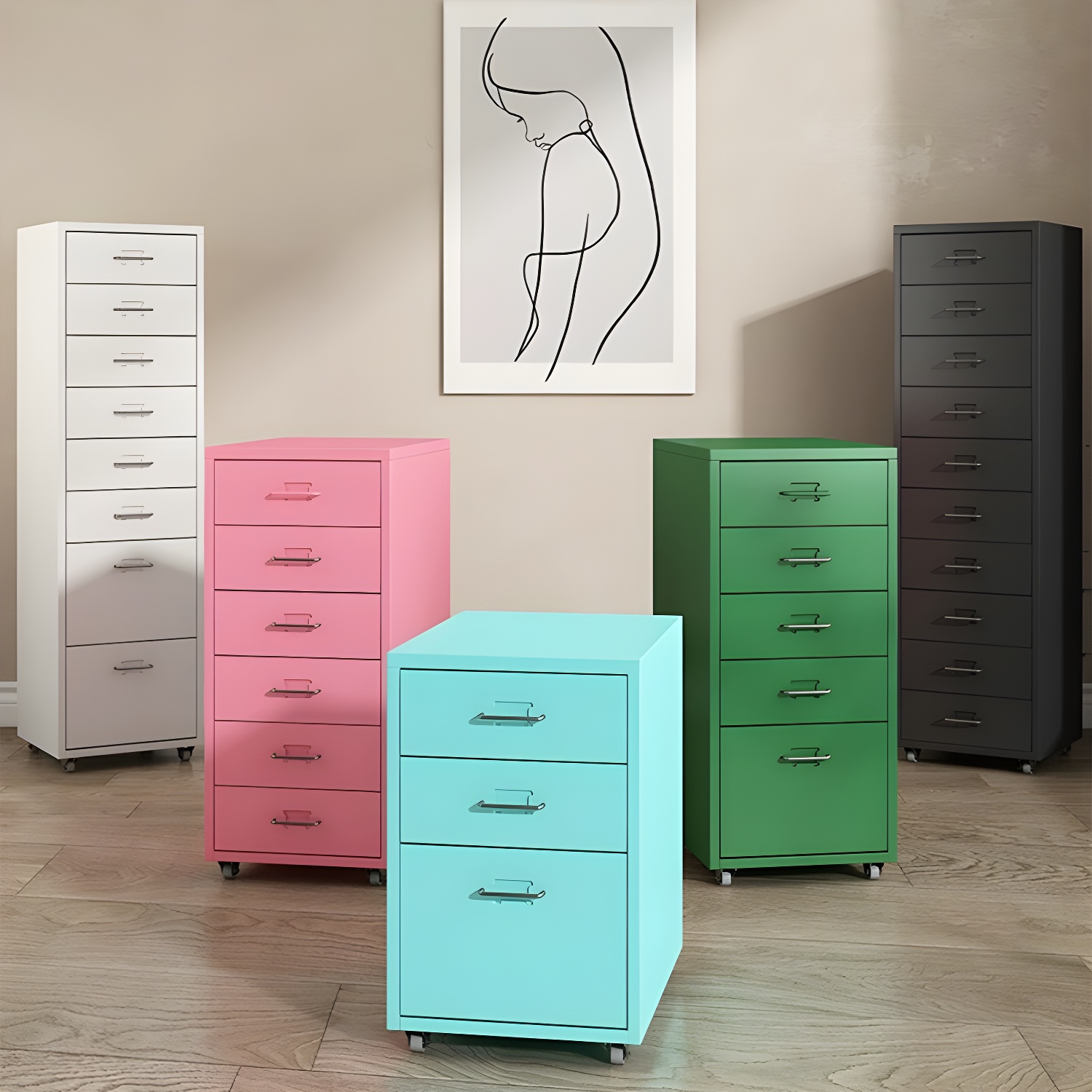 Elegant Metal Dresser with Drawers for Modern Scandinavian Style Homes,  Size 28 x 41 x 69 cm, Number Of Drawers 6, Colour Light Green- OZ-Home-Hub