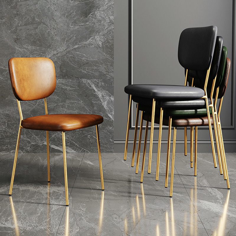 Minimalist Metal Base Nestable Padded Side Chair with Airy Back