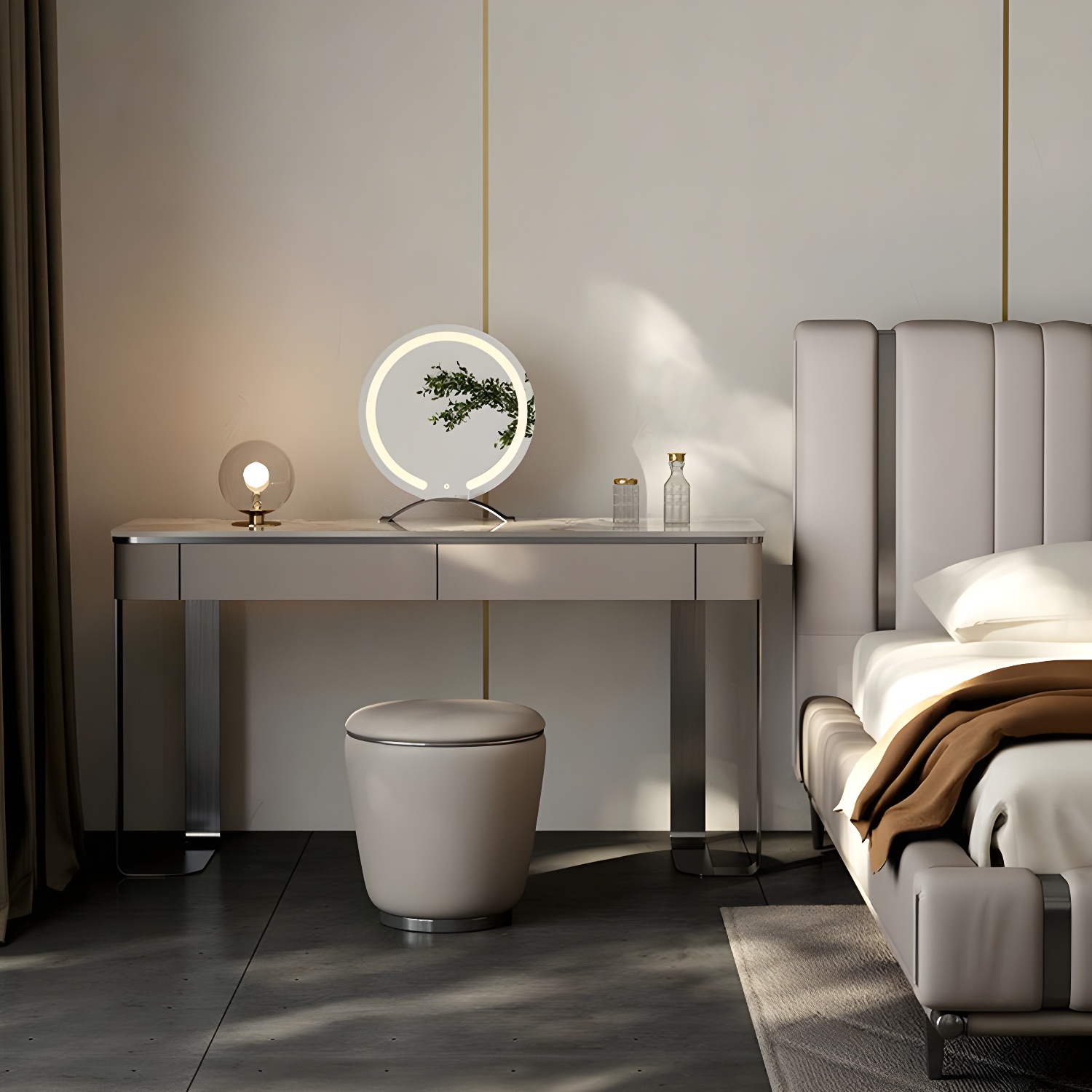 White Metal Makeup Vanity Table with 2 Drawers and Soft Close Drawer Glides