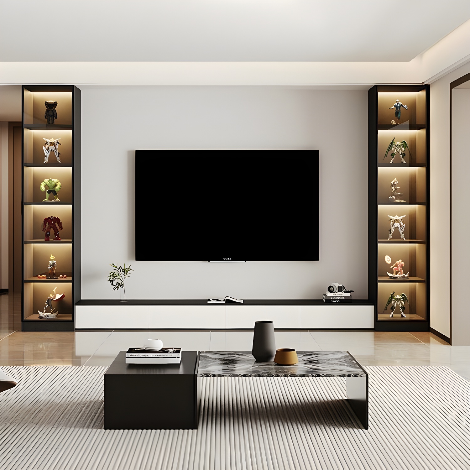 Elegant Glass Display Cabinet with Wood and Lighting Included