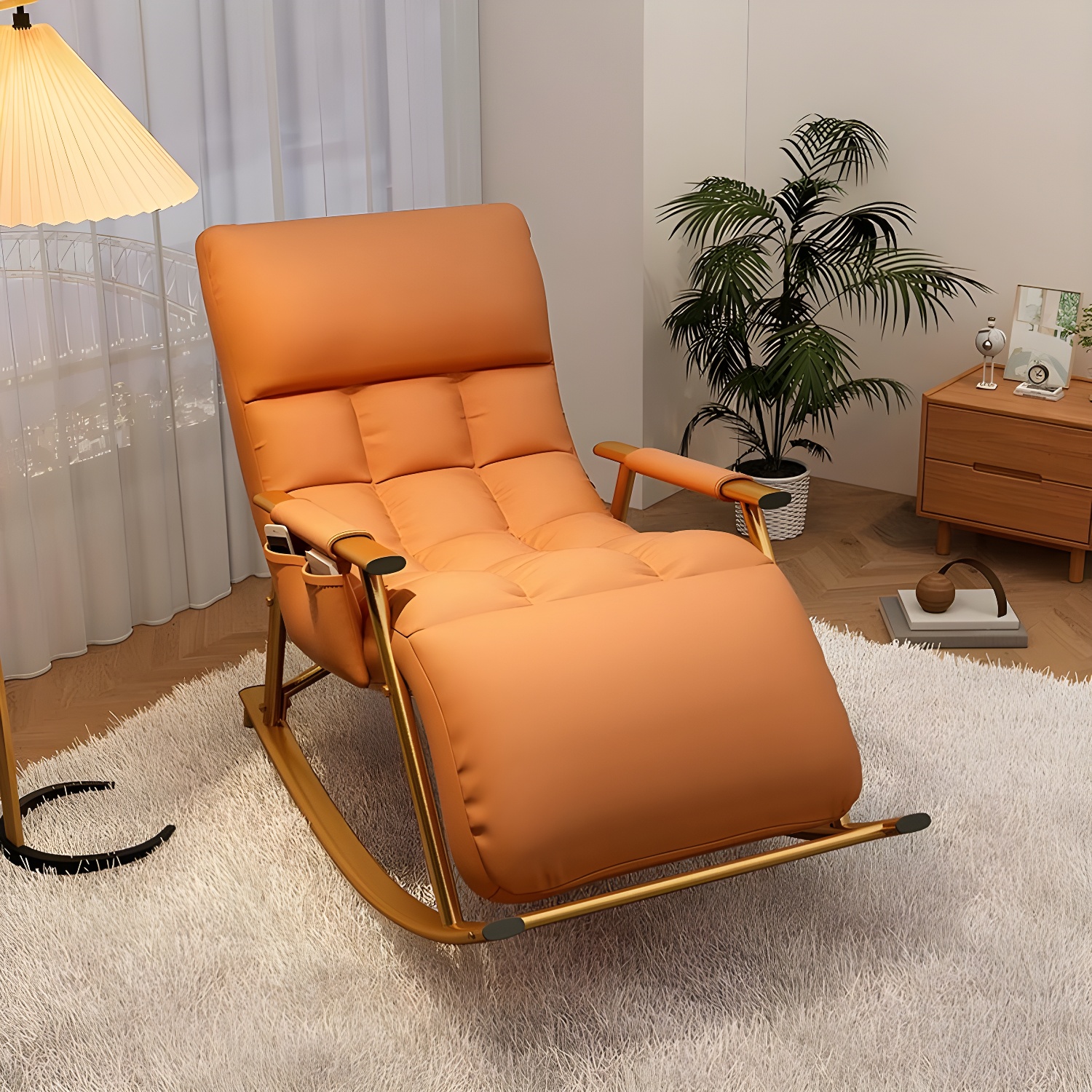 Stylish Modern Upholstered Indoor Rocking Chair - Elegant Design, Hands-Free Rock-ability
