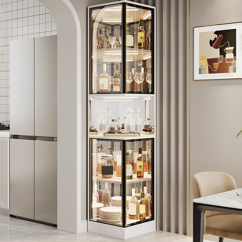 Scandinavian Corner Curio Cabinet with Wood Glass Doors & 4 Doors